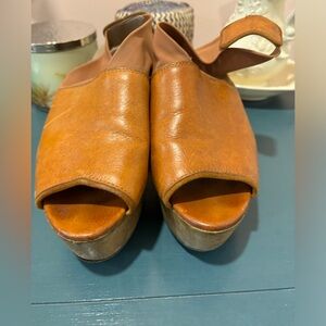 Bruno Magli leather wooden wedge sandals